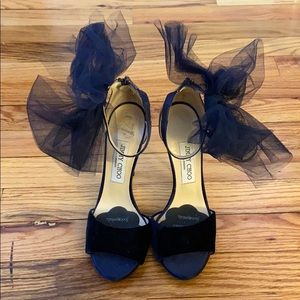 Jimmy Choo Navy Sandals with Tulle Bow